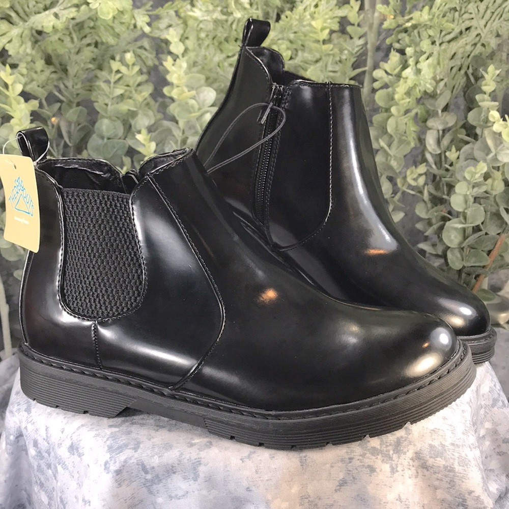 There Abouts Black Rubberized Vinyl Casual Step-In Zip Boots Girls 5M🖤NWT🖤